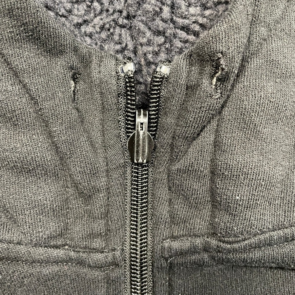 PINK Victoria's Secret Zip Hoodie Women Medium Black Sherpa Hood white Stripe - Picture 3 of 11